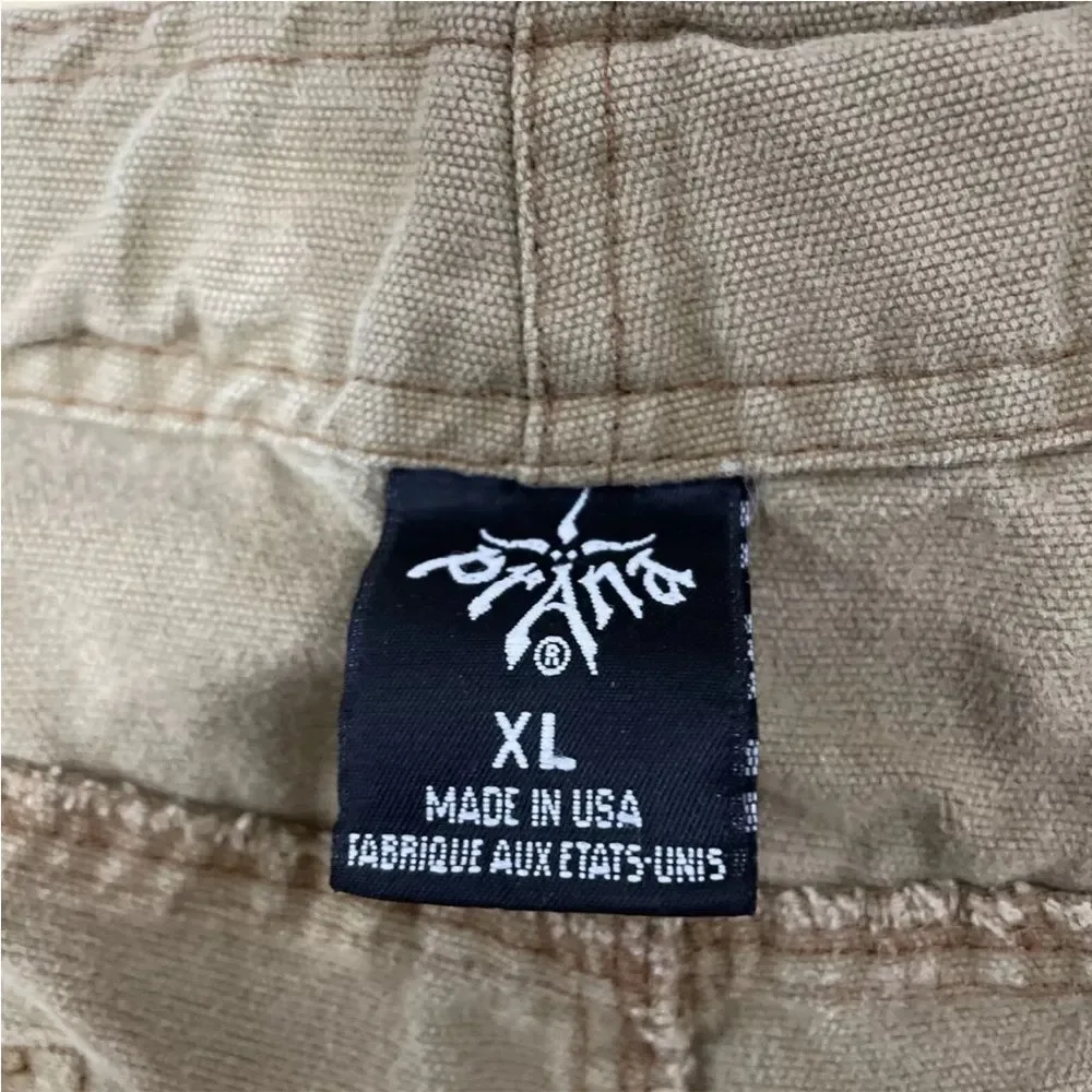 PRANA Brown Twill Carpenter Pants Mens XL Made USA Wide Belted Outdoor 38x28